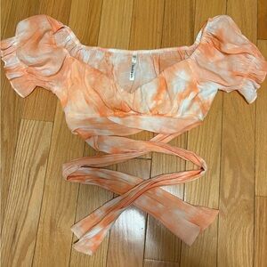 Vibrant Orange Tie-Dye Wrap Blouse